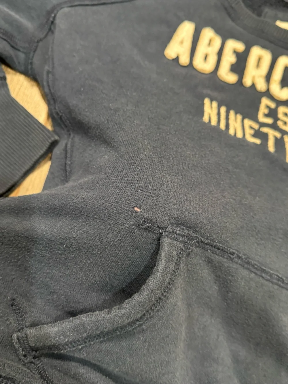 Abercrombie & Fitch Navy Off-the-Shoulder Sweatshirt Cream Chenille Logo